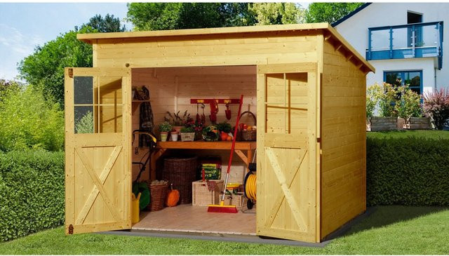 WEKA Gartenhaus 325 Gr.4 aus Holz mit Pultdach in Eiche Hell beige B/H/T: 323 x 223 x 250 cm - Bild 1