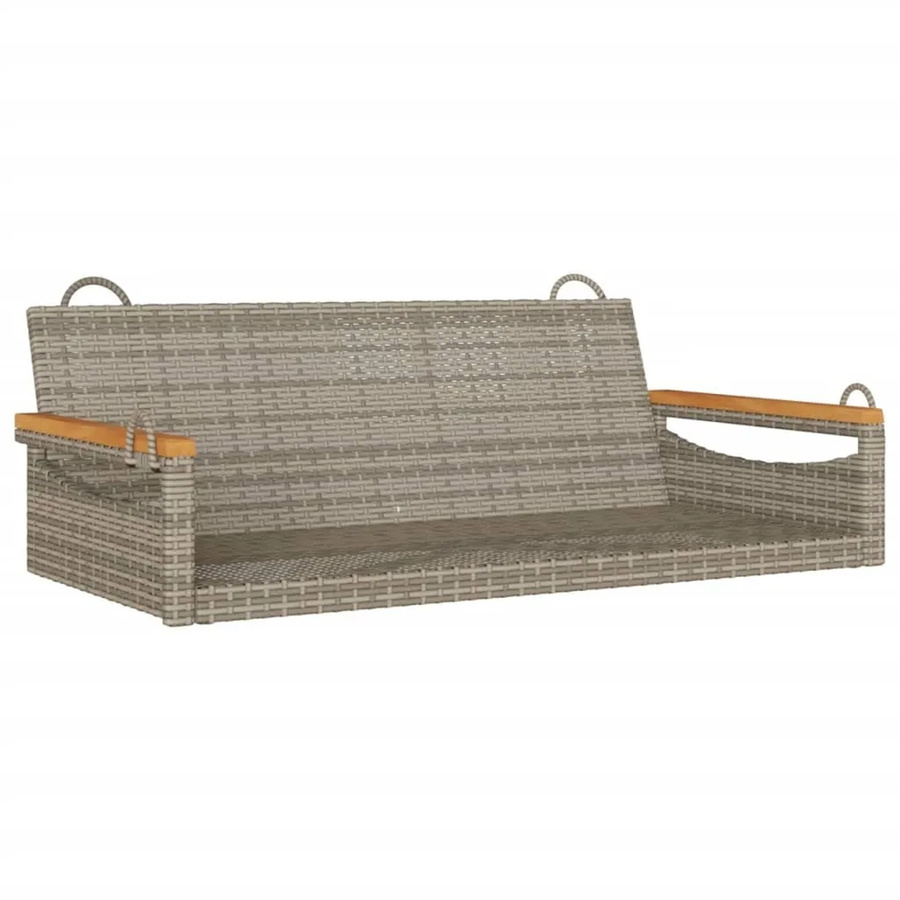 vidaXL Hängebank aus Poly-Rattan und Akazienholz in Grau, B/T/H: 109 x 62 x 40 cm - Bild 2