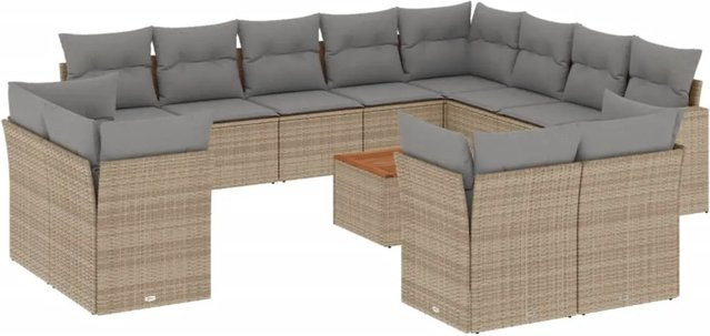 vidaXL 13-teilige Garten-Sofagarnitur aus Polyrattan in Beige mit Kissen und Gartentisch - Bild 1