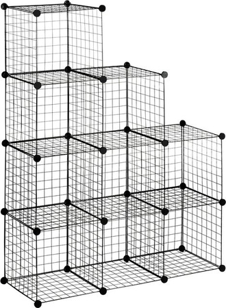 HOMCOM Regalsystem aus Stahldraht mit 9 Fächern in Schwarz, modernes DIY Steckregal für Schuhregal oder Aufbewahrung, B/T/H: 35 x 35 x 35 cm pro Würfel
