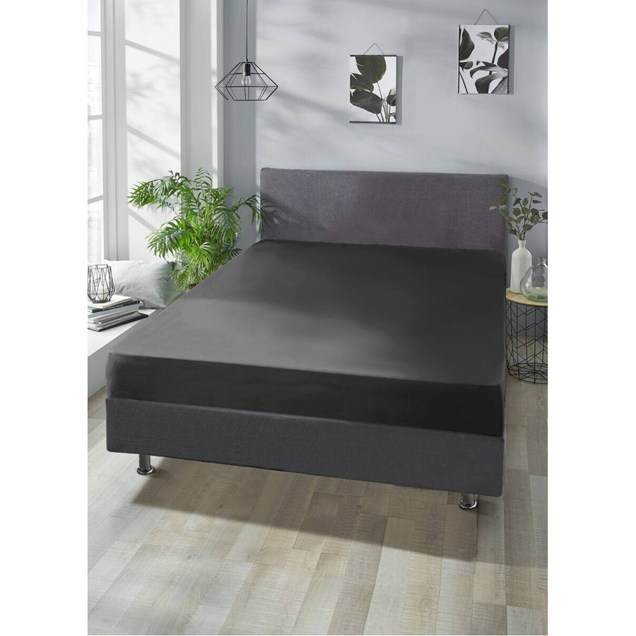 Biberna Trendline Boxspring Spannbetttuch aus Baumwolle und Elasthan in Anthrazit, B/L: 100 x 200 cm - Bild 2