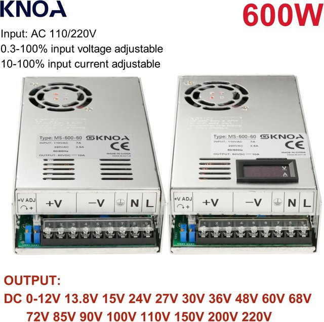 KNOA Einstellbares AC-DC Netzteil mit Digitalanzeige 600W, Farbe: Silber - Bild 1