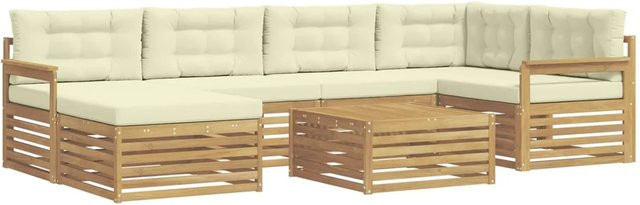 vidaXL Outdoor-Sofagarnitur aus Akazienholz mit 7 Kissen in Weiß und Beige - Bild 1