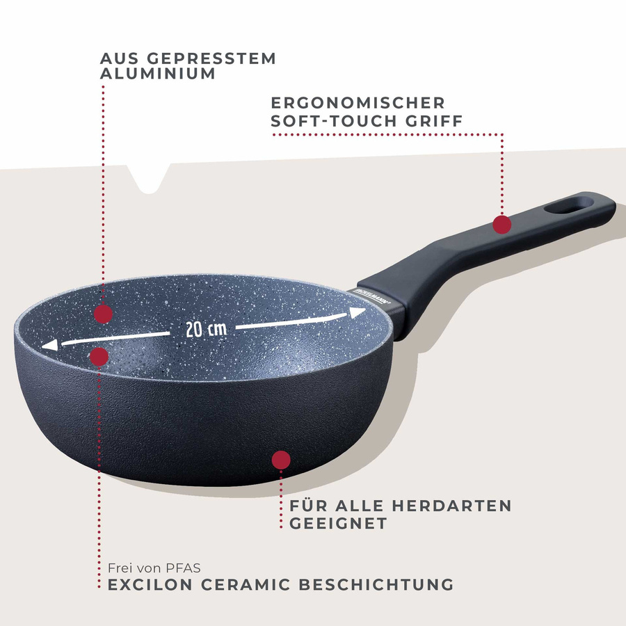 Fackelmann Cosmo Wokpfanne aus Keramik in Schwarz-Grau mit Antihaftbeschichtung, Durchmesser: 20 cm - Bild 3
