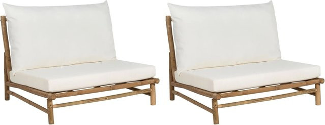Beliani Gartenstuhl aus Hartholz in Weiß und Beige mit Polsterkissen, B/T/H: 85 x 102 x 74 cm - Bild 1