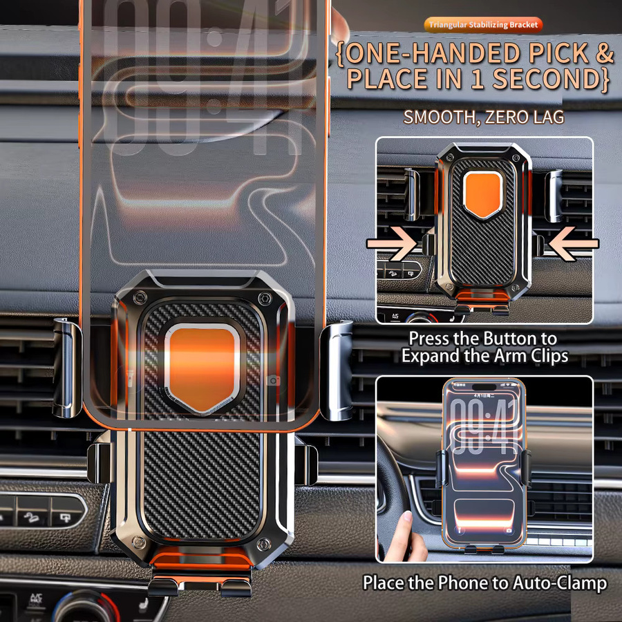 Autotelefonhalter für Lüftungsschlitze mit Metallhaken und fester Stützhalterung in Schwarz oder Orange - Bild 3