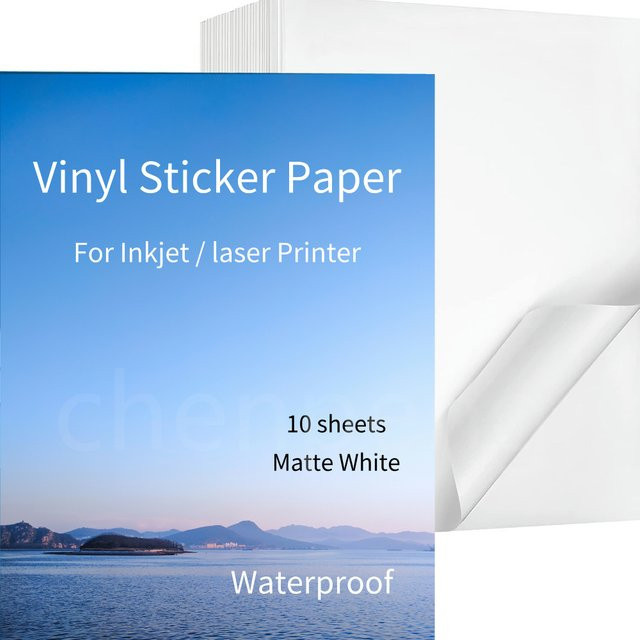 10 Blatt Premium Vinyl-Aufkleberpapier für Tintenstrahl- und Laserdrucker, Mattweiß, Wasserfest und Schnelltrocknend - Bild 1