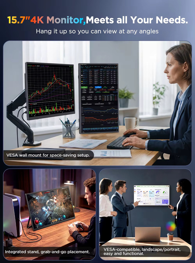 UPERFECT 4K UHD Tragbarer Touch Monitor 15,6 Zoll, IPS Display mit 10-Punkt-Touch, USB-C und HDMI, Schwarz - Bild 5
