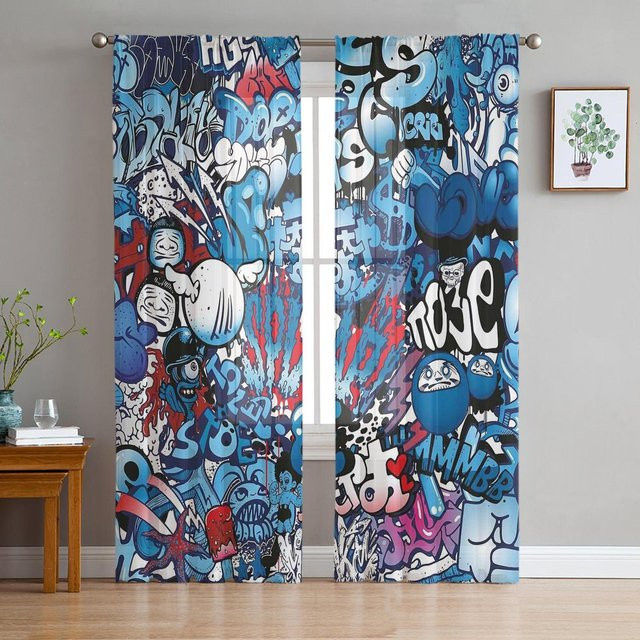 A Family Of Home Textiles Vorhang Blaue Explosion Punk Graffiti Design, halbtransparent, B/H: 135 x 160 cm - Bild 1