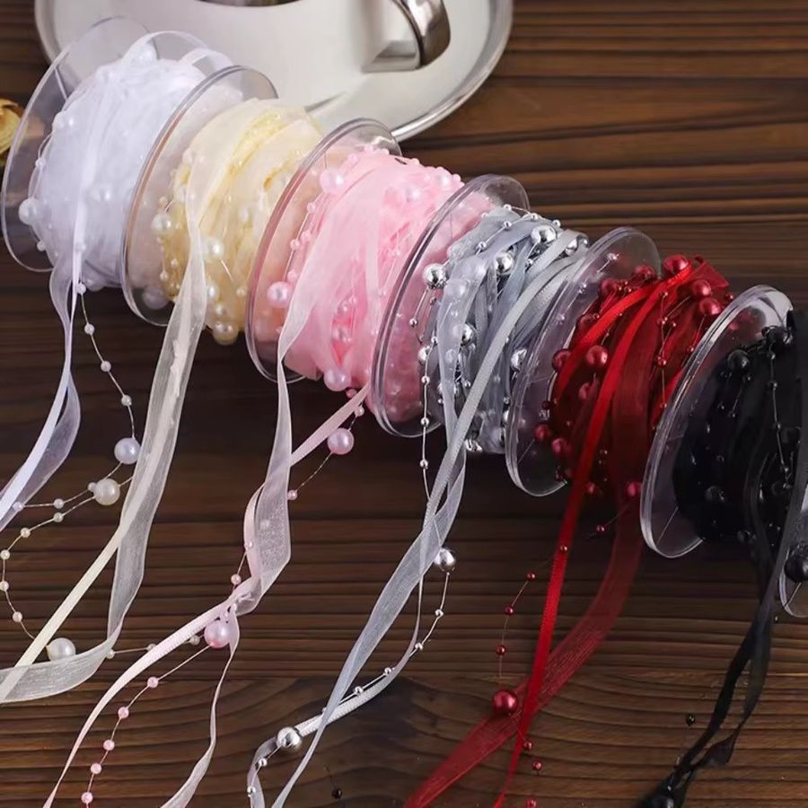 Perlenband für Kleidung und Geschenkverpackungen, 1 Rolle, 4,5 m Länge, Weiß und Mehrfarbig - Bild 3