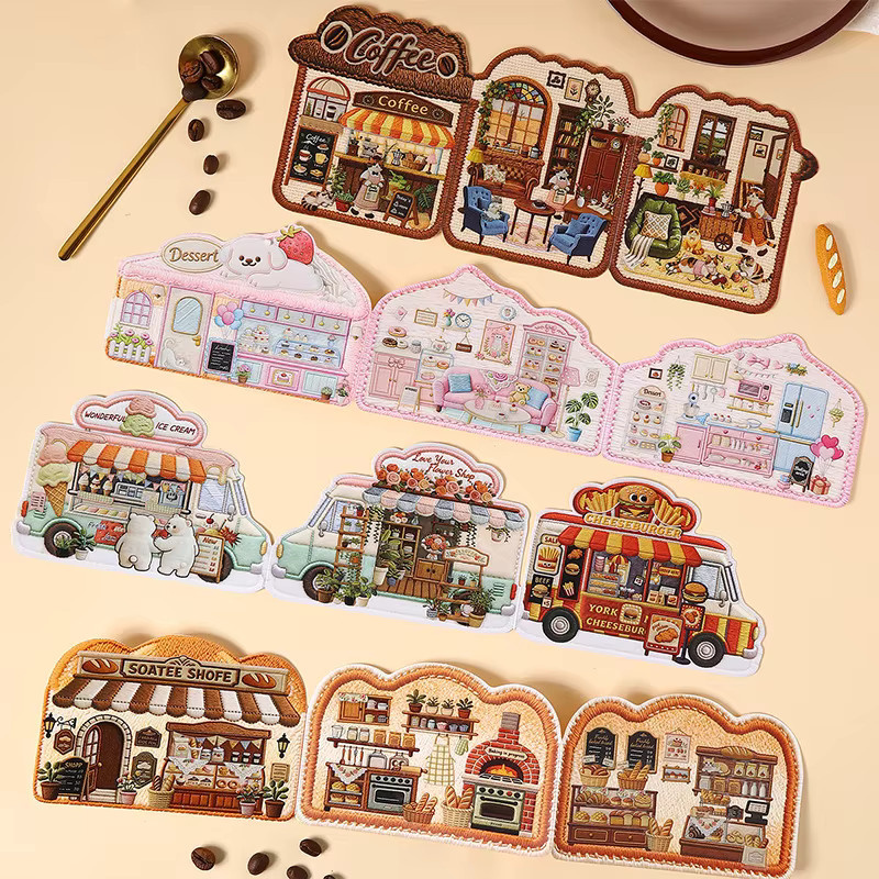 leaffei Vintage-Journal-Sticker Serie Kleiner Laden mit Kaffee-Szenen, 4 Stile, Kawaii-Aufkleber, Mehrfarbig - Bild 2