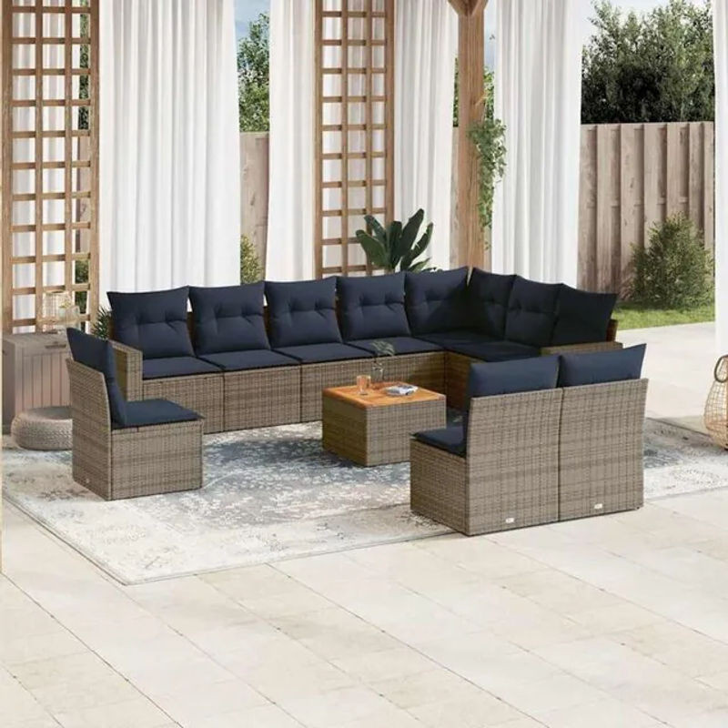 11-teilige moderne Garten-Sofagarnitur aus Poly-Rattan mit Kissen in Grau von vidaxl - Bild 1
