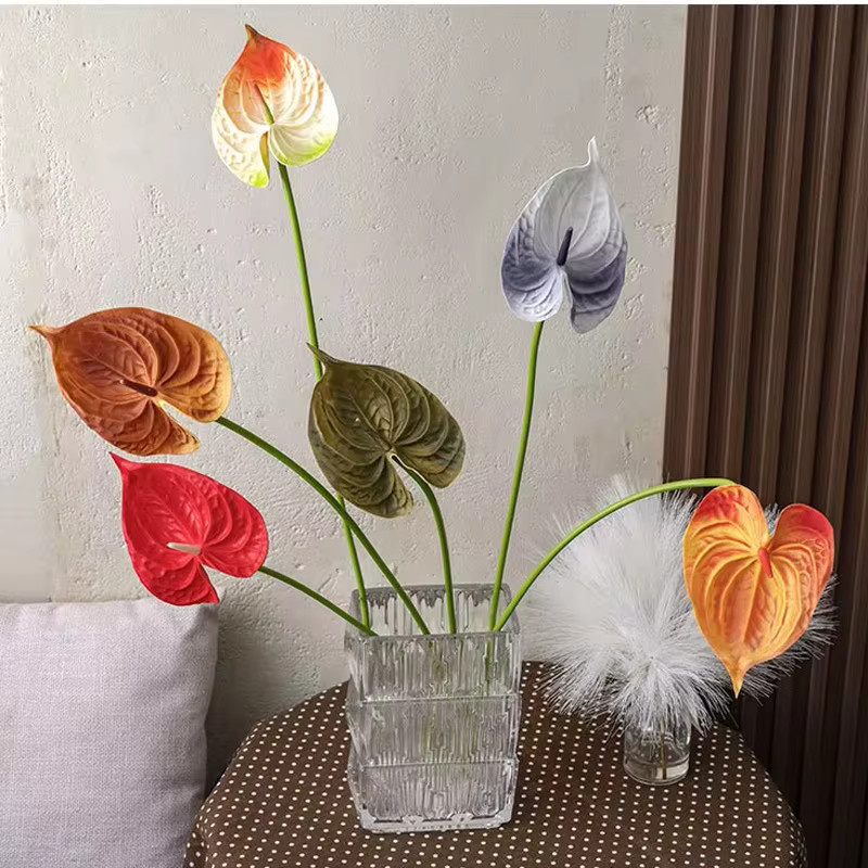 10er Set LINANUO Künstliche Anthurium Blumen aus PU und Kunststoff, Palmblumen in Braun und Mehrfarbig für Hochzeitsdekoration, Brautstrauß und Tischarrangement - Bild 3