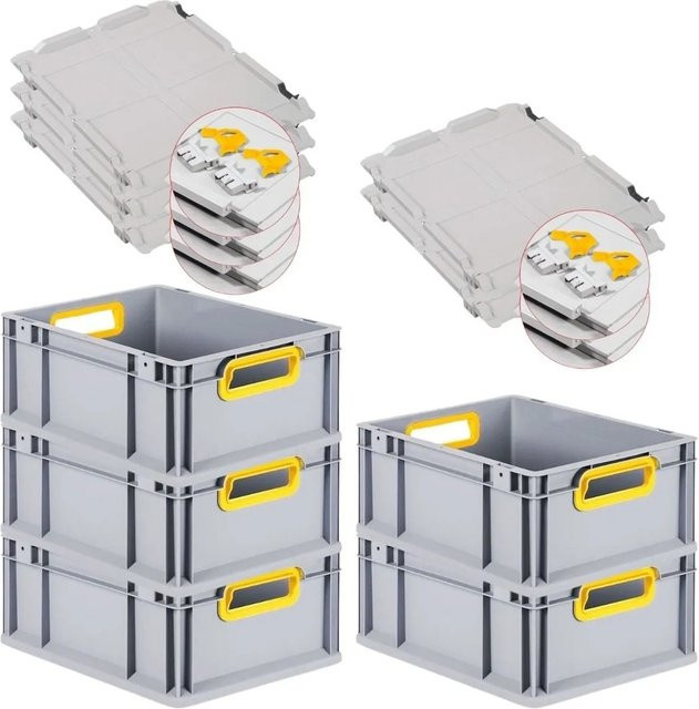 PROREGAL Spar Set 5x Eurobox Nextgen Color mit Scharnierdeckel und Schiebeschnappverschlüssen, Gelb, H x B x T: 17 x 30 x 40 cm - Bild 1