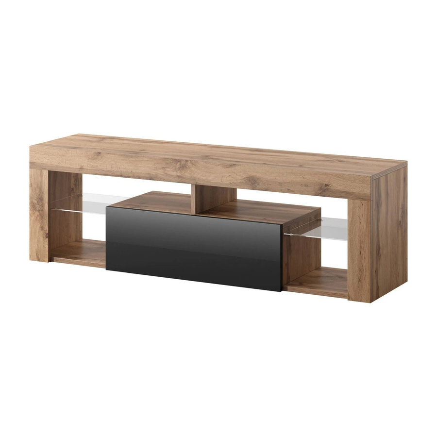TV-Lowboard Lancelot von Selsey in Eiche und Schwarz Hochglanz, Breite: 140 cm, Höhe: 50,5 cm, Tiefe: 35 cm - Bild 2