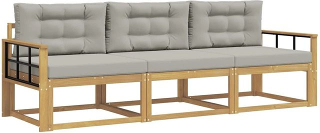 vidaXL Outdoor-Sofagarnitur aus Akazienholz mit Polstern in Weiß und Grau - Bild 1