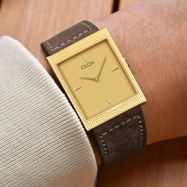CILOA Armbanduhr, Gold, Eckig, Quarz, Leder, Herren - Bild 1