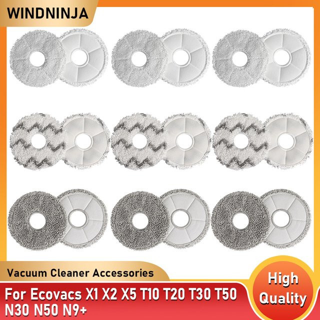 Ersatz-Wischmopp-Tuch für Ecovacs X1 X2 X5 T10 T20 T30 T50 N30 N50 N9+ wiederverwendbares und waschbares Bodenwischpad in Grau und Weiß - Bild 1
