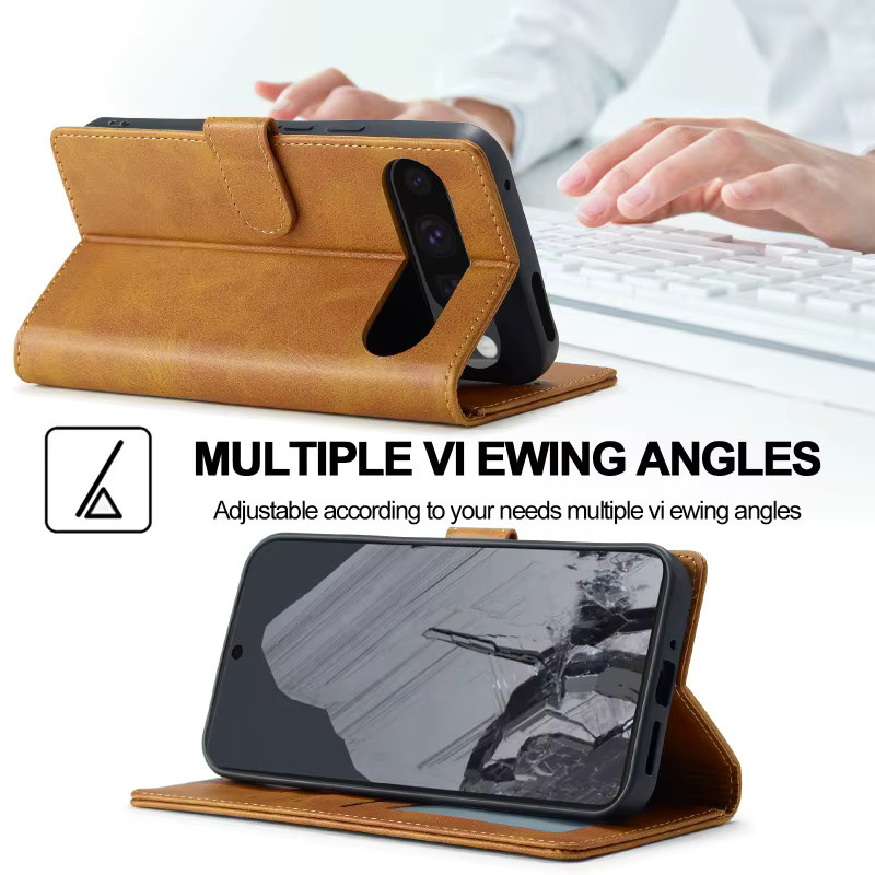 EUCAGR Luxus Magnet-Flip-Wallet Handyhülle aus PU-Leder für Google Pixel 10A 10 Pro XL mit Kartenhalter in Schwarz und Braun - Bild 2