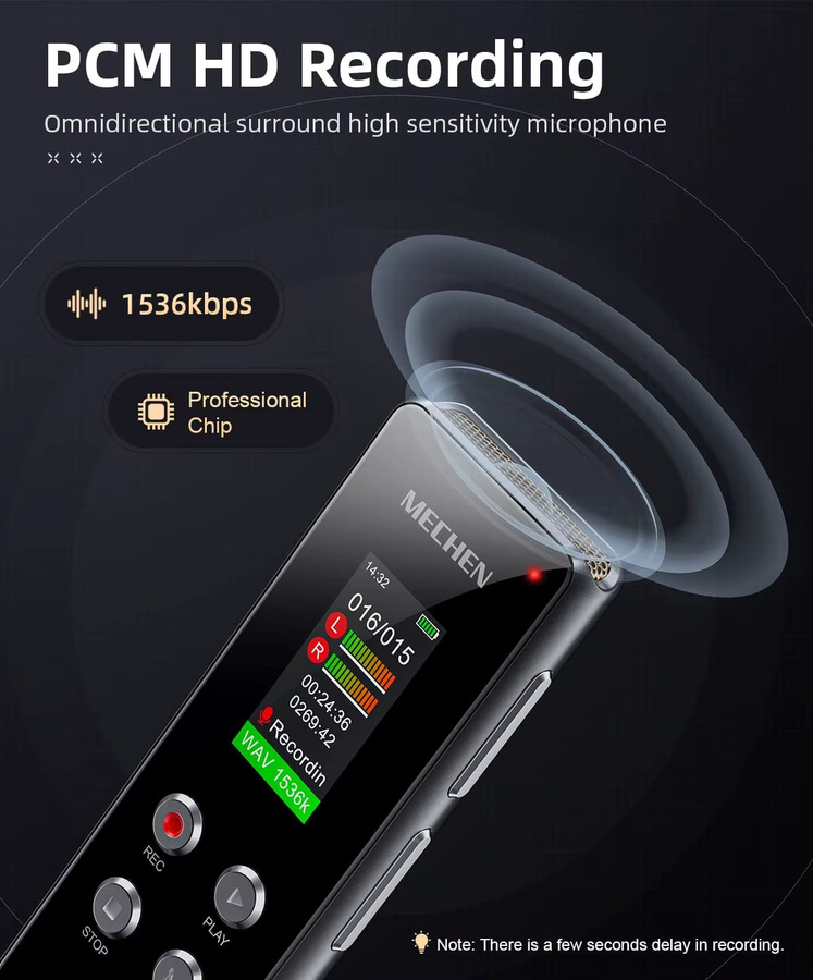MECHEN Digitales Diktiergerät mit 64 GB Speicher, Sprachaktivierung und USB-C, Schwarz - Bild 2