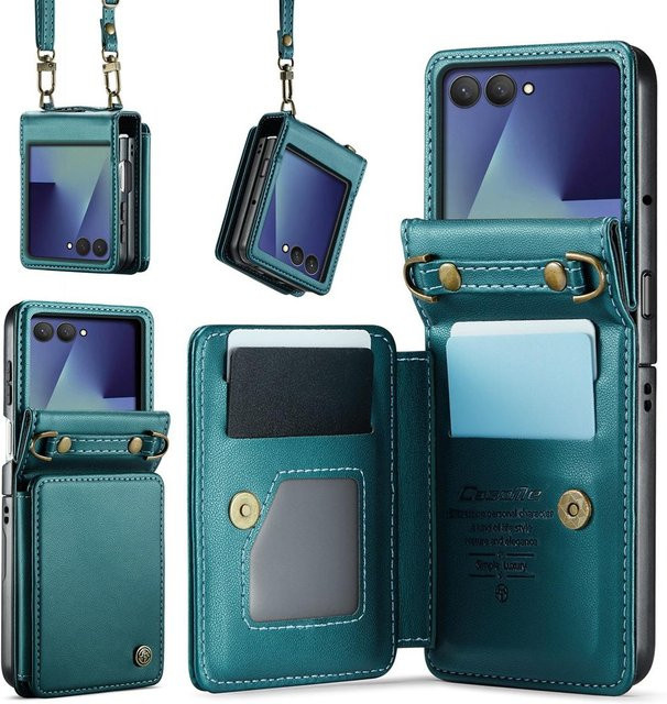 Samsung Geldbörsen-Handyhülle für Galaxy Z Flip7 5G in Petrol mit Kartensteckplatz, Handschlaufe, Schultergurt und Ständer aus weichem PU-Leder - Bild 1