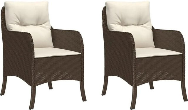 Furnicato Gartenstühle Set aus Poly Rattan mit Kissen in Braun, 2er Set mit Armlehnen und pulverbeschichtetem Metallgestell - Bild 1