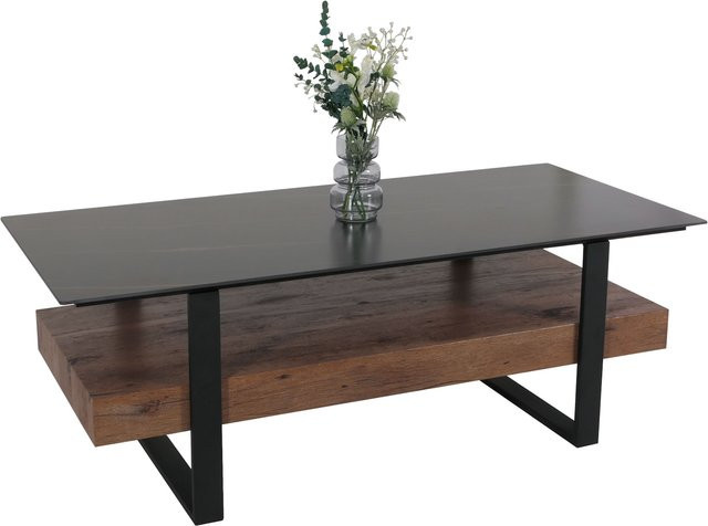 MCW Couchtisch L88 mit Sinterstein in Marmor-Optik und Eisenuntergestell, Schwarz und Dunkelbraun, B/T/H: 120 x 43 x 60 cm - Bild 1