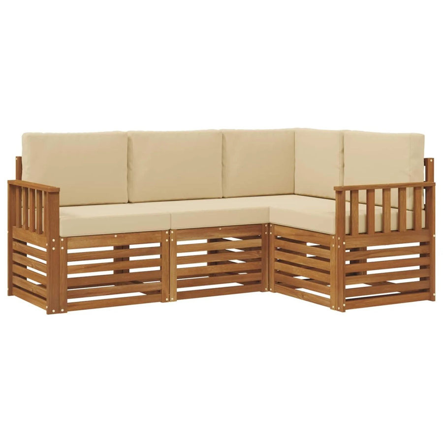 vidaXL Sofagarnitur 4-teilig in Beige aus Massivholz Akazie mit L-Form und Kissen - Bild 2