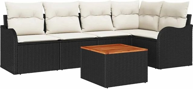 vidaXL Garten-Sofa-Set 6-teilig in Schwarz-Weiß mit Polstern und Stauraum aus Polyrattan und pulverbeschichtetem Stahl - Bild 1