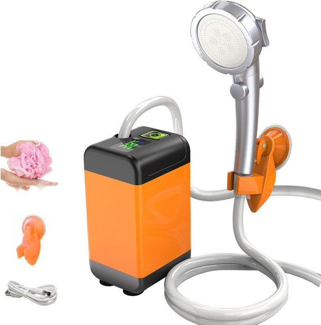 Tragbare Outdoor-Camping-Duschpumpe mit intelligenter Digitalanzeige und 7800mAh Akku in Orange - Bild 1