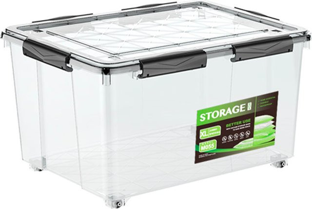 ZJMZYM Stapelbare Aufbewahrungsbox aus Kunststoff mit Deckel und Rollen, Transparent, B/T/H: 56,0 x 68,0 x 41,0 cm - Bild 1