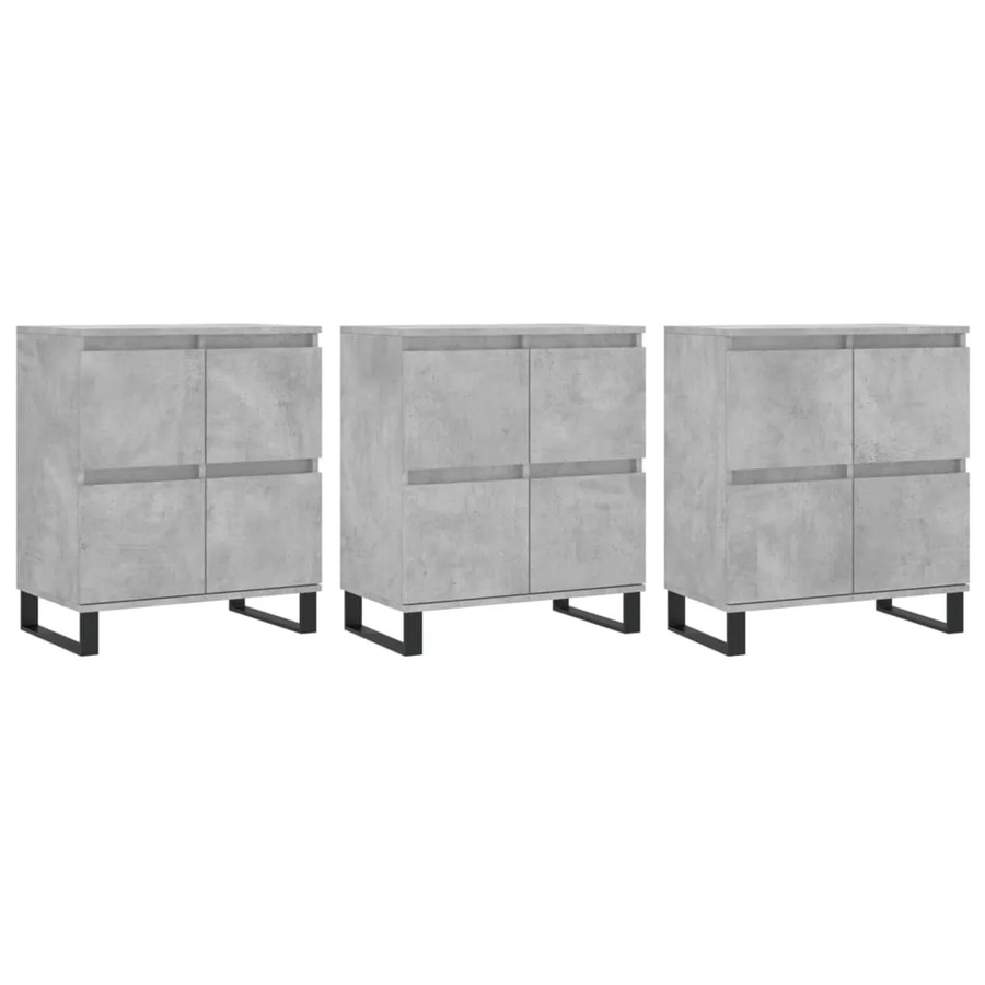 3er-Set vidaXL Sideboards im klassischen Design aus Holzwerkstoff und Metall, Farbe: Grau, Wandmontage möglich - Bild 2