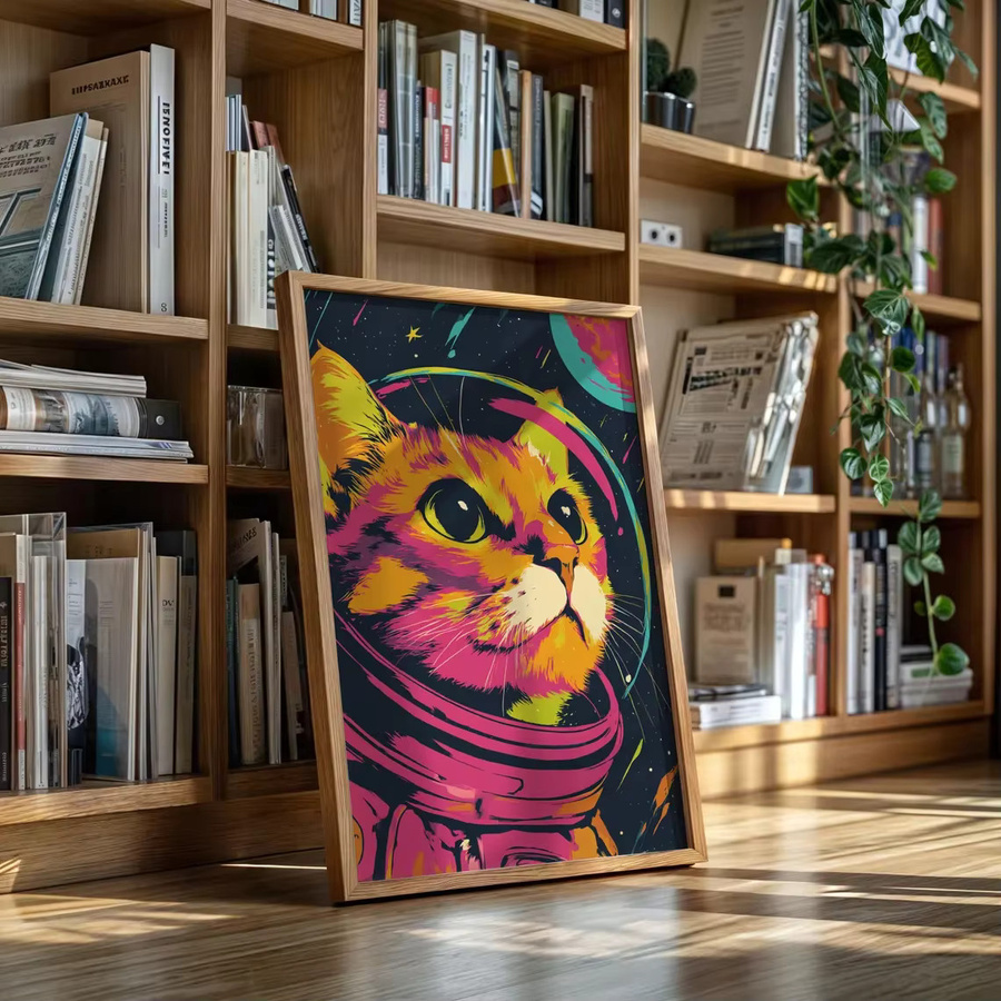 Leinwand-Wandkunst mit Astronauten-Katze in Neon-Pop-Art, farbenfrohes Weltraum-Kunstwerk von SHENCHEN, multicolor - Bild 4