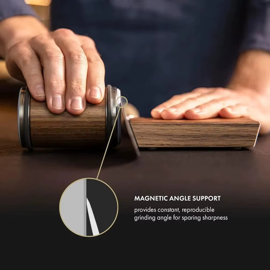 RSCHEF Magnetischer Messerhalter aus Holz in Braun mit Rollendem Messerschärfer und Diamant-Schleifstein für 15 und 20 Grad - Bild 2