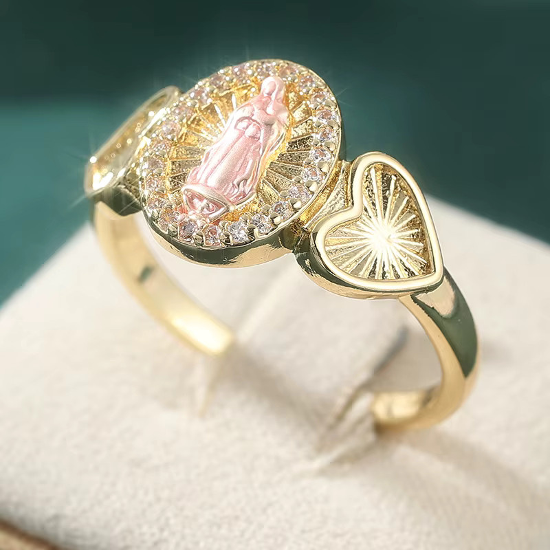 YoYo Ring, goldfarben, Bicolor, Jungfrau-Maria-Herzmuster, Damen - Bild 2