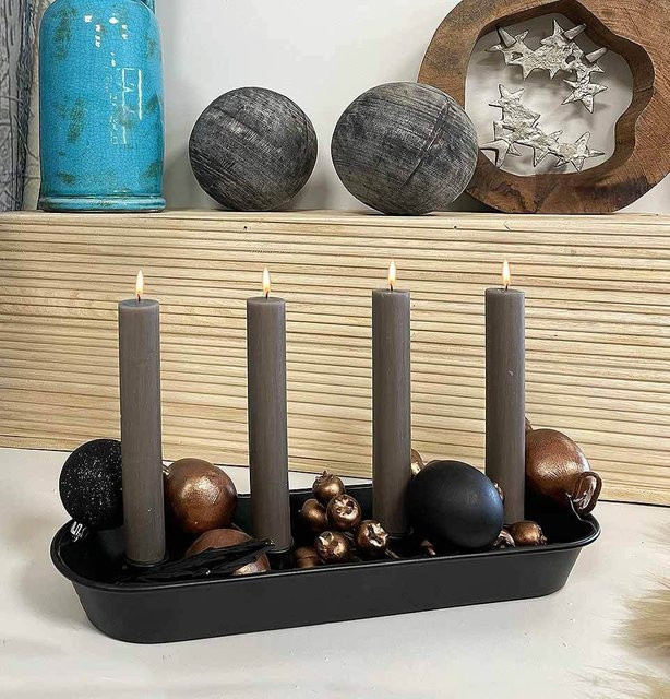 Längliches Kerzentablett aus Metall in Schwarz für Adventskranz und Stabkerzen, Länge: 37 cm - Bild 1