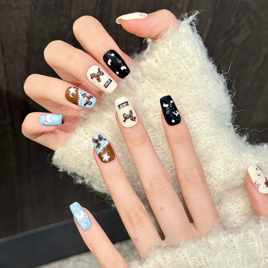 YADORNOS Press On Nails, 10 Stück, Sterne Schleife, Schimmernd, Unisex - Bild 3