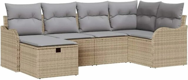 vidaXL Garten-Sofa-Set 6-teilig aus Poly Rattan in Beige mit L-Form, Kissen und integriertem Stauraum - Bild 1