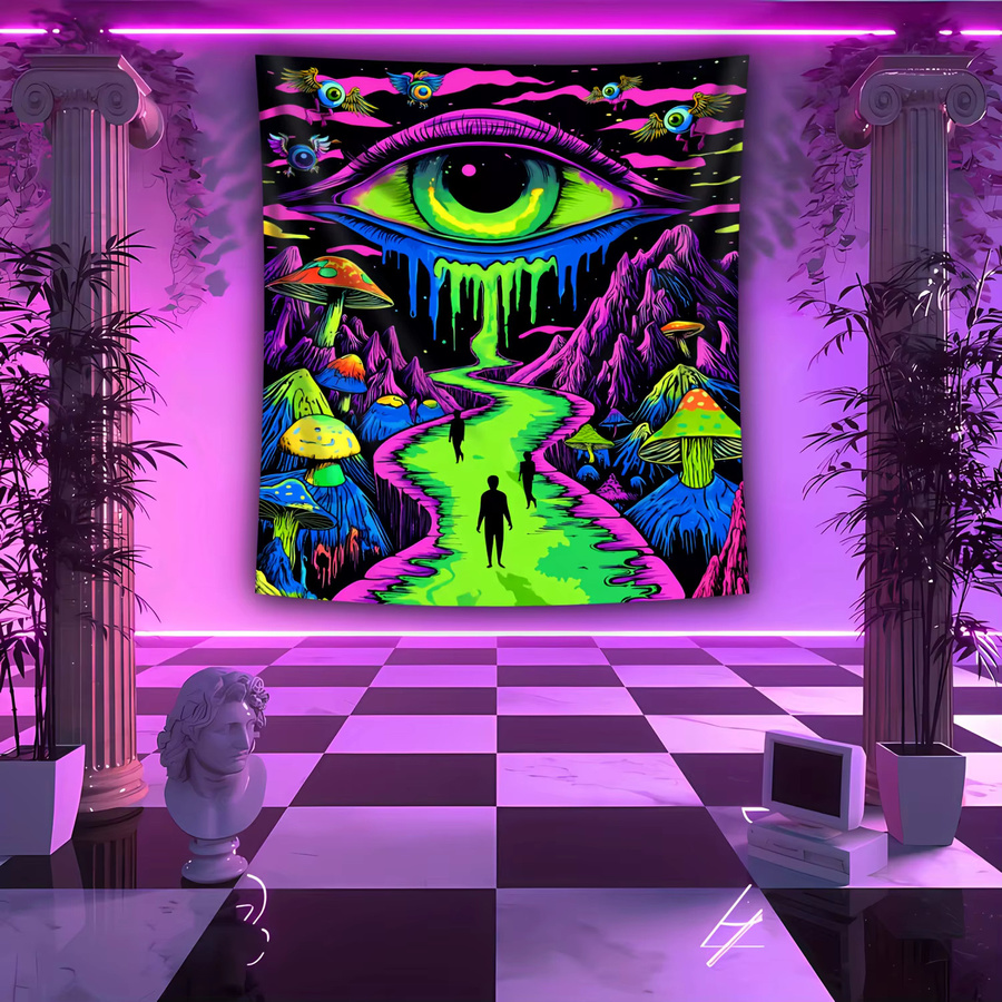 VIKAMA Fluoreszierender Wandteppich mit Augenpilz-Motiv in Multicolour, abstrakte Wanddekoration für Wohnzimmer und Party - Bild 3