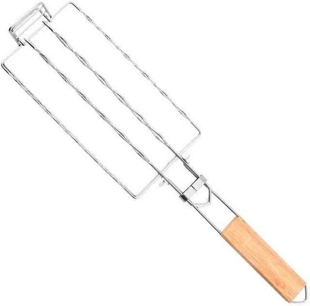 ouyaohong Grillkorb aus Edelstahl und Holz in Silber für BBQ, Camping und Picknick - Bild 1