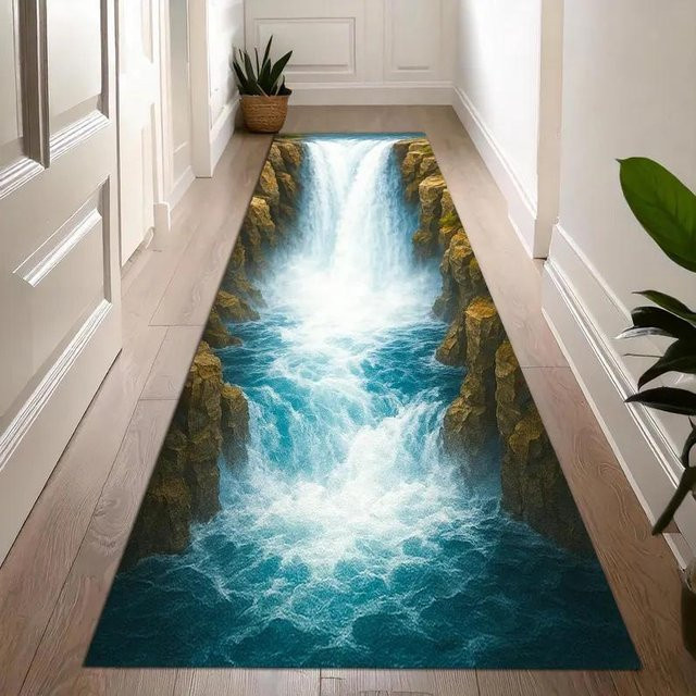 Lodestar 3D-Effekt Läufer Teppich mit Wasserfall-Abgrund-Design in Blau, B/L: 50 x 150 cm - Bild 1