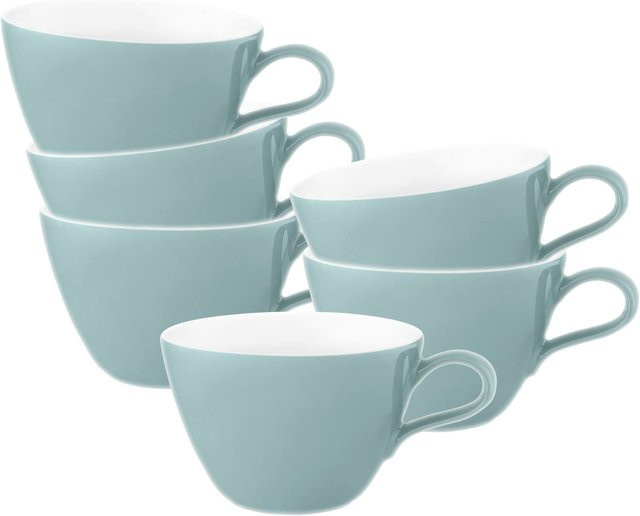 Seltmann Weiden Milchkaffeetassen Life Fashion aus Keramik, 6er Set, Weiß-Blau, 370 ml pro Tasse - Bild 1