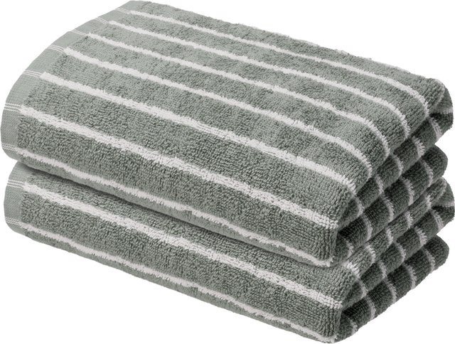 LIVARNO Frottier-Handtücher aus Baumwolle, 2 Stück, Grün, gestreift, Breite: 50 cm, Länge: 100 cm - Bild 1