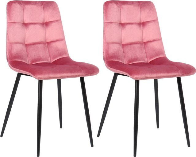 TPFLiving 2er Set Esszimmerstühle Till in Pink mit Samtbezug und matt schwarzem Metallgestell - Bild 1
