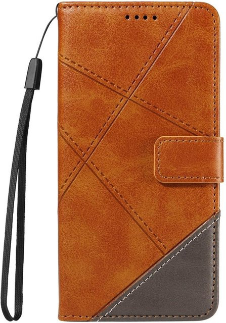 Xiaomi Poco X6 Magnetische Leder Wallet Hülle in Braun mit Gitter-Design - Bild 1
