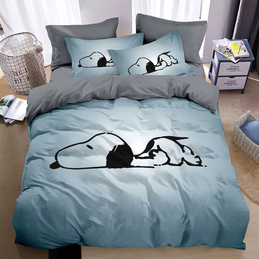 Enesco Bettwäsche-Set mit Beagle-Cartoon-Motiv in Schwarz-Weiß-Blau, bestehend aus Bettbezug und Kissenbezügen im Vintage-Grafik-Design - Bild 1