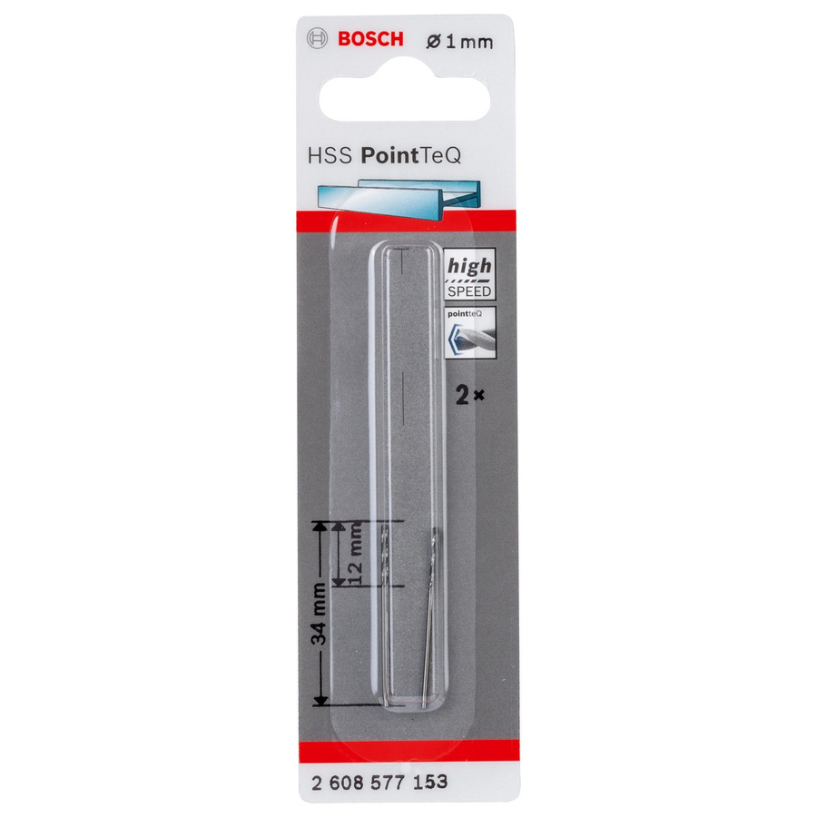 Bosch HSS-Spiralbohrer PointTeQ in Schwarz und Silber, 2 Stück, Durchmesser: 1 mm, Länge: 34 mm, Bohrung: 12 mm - Bild 2