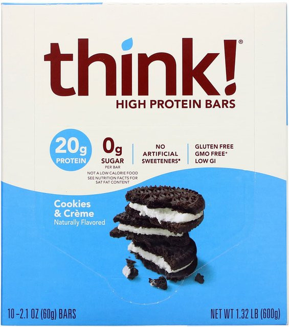 thinkThin High Protein Riegel Cookies & Cream 10 x 60 g - Bild 1