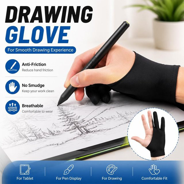 2-Finger-Anti-Touch-Handschuhe für iPad und Grafiktablett aus Nylonfaser in Schwarz - Bild 1
