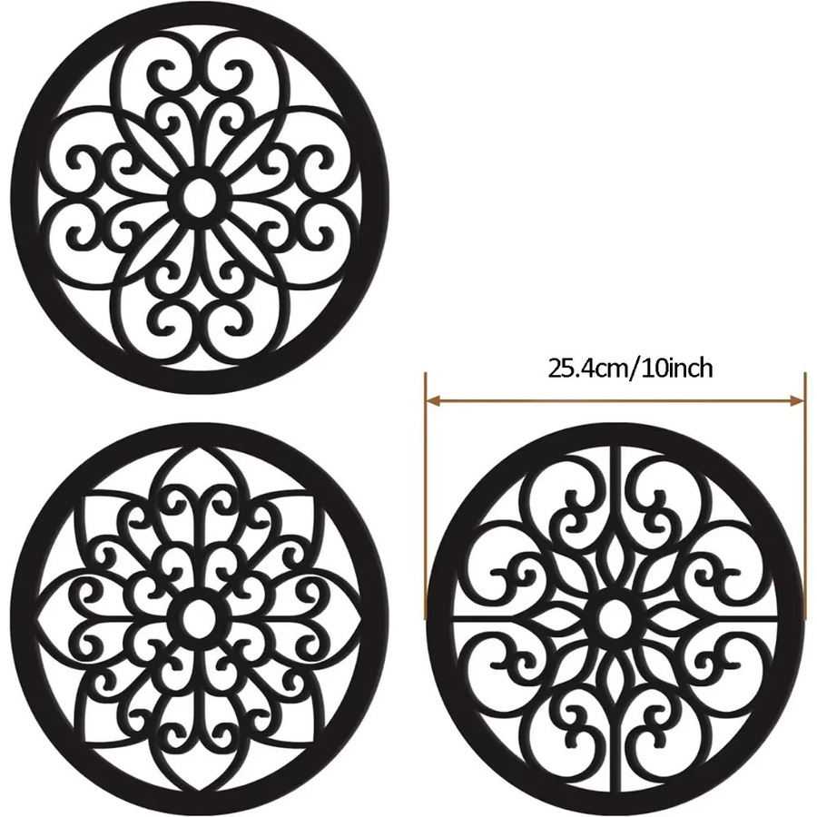 CIFBUY 3er-Set Wanddekoration aus Metall in Schwarz, runde Mandala- und Floral-Designs im rustikalen Bauernhausstil, Durchmesser: 25,4 cm - Bild 2
